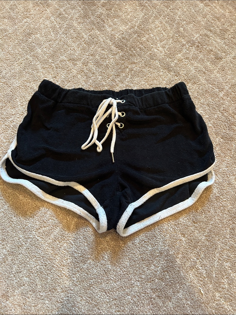 Girls black  Drawstring Terry Shorts with White Trim